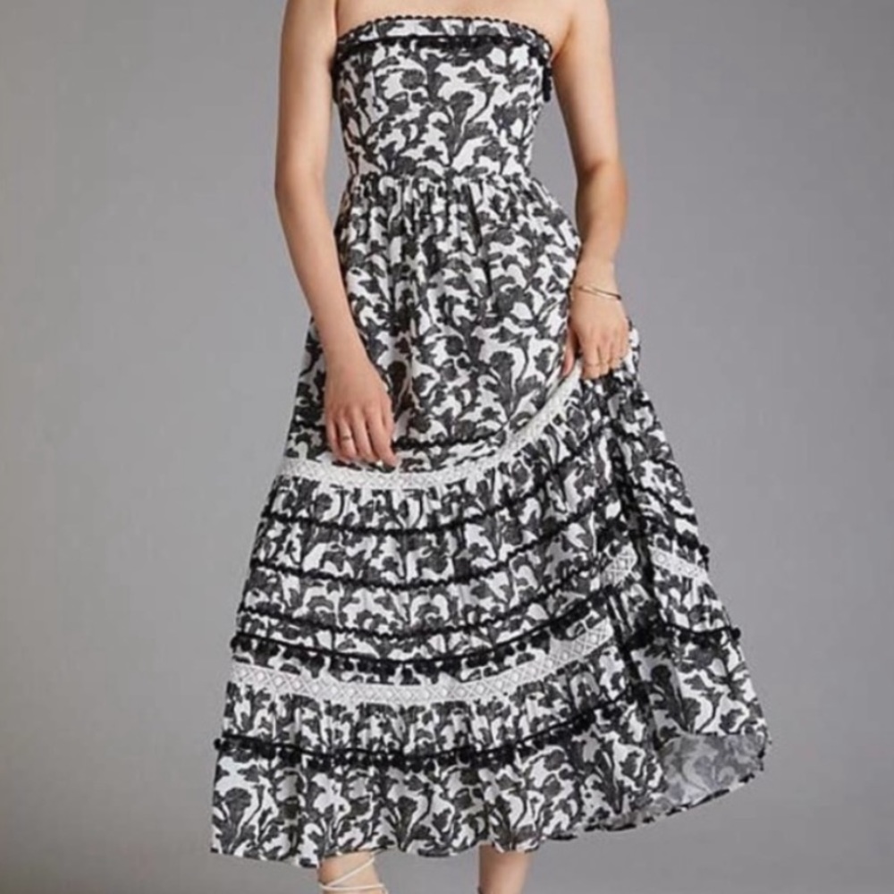 Anthropologie Verb by Pallavi Singhee Strapless Maxi Dress Black and White
